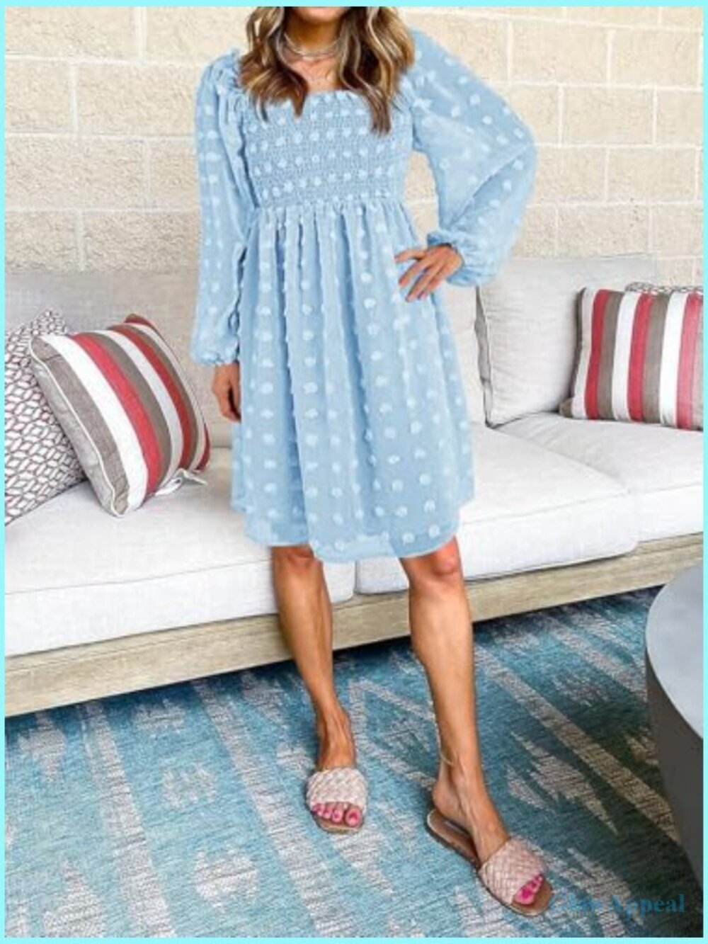 Long Sleeve Maternity Dress Square Neck Swiss Dot Casual Loose Mini - Picture 3 of 7